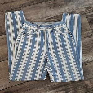 American Eagle Mom Jean Blue White Stripe Denim Size 24